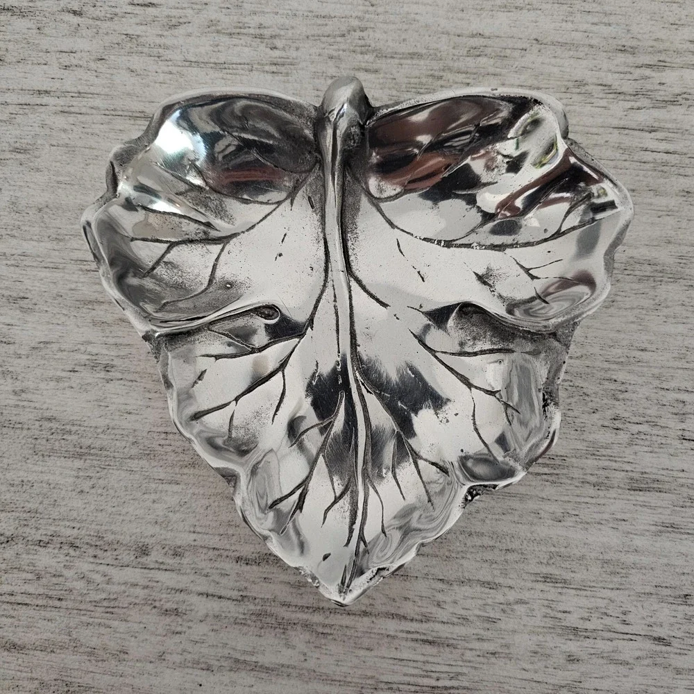 (X3) Leaf Design Trays Antique Silver Plated Decor Trinket Coin‎ Ring
